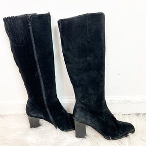 NEWPORT NEWS BLACK SUEDE SQUARE TOE TALL SHAFT BOOTS WOMENS SZ 5